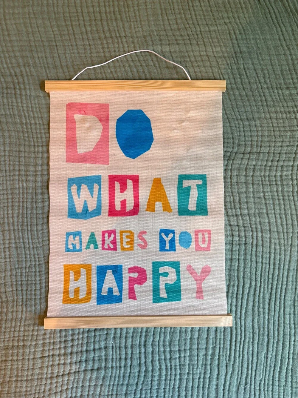 Canvas Wall Hanging Colorful Letters Wooden Bars 16 Inch Wide